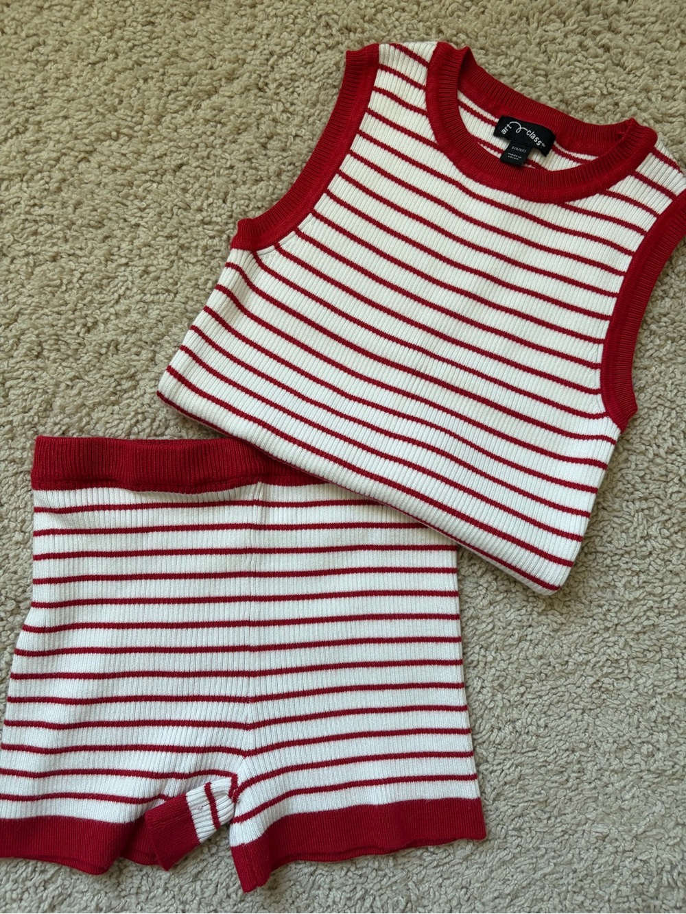Red & White Striped Knit Tank and Shorts